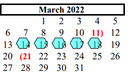 District School Academic Calendar for Assets for March 2022