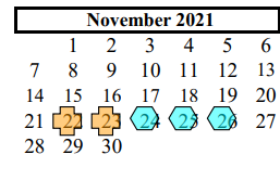 District School Academic Calendar for Brazoria Co J J A E P for November 2021