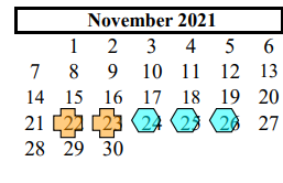 District School Academic Calendar for Alvin Junior High for November 2021