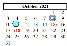 District School Academic Calendar for Alvin Elementary for October 2021