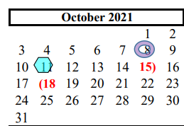 District School Academic Calendar for Brazoria Co J J A E P for October 2021