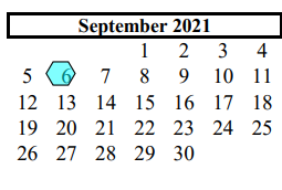 District School Academic Calendar for Alvin Pri for September 2021