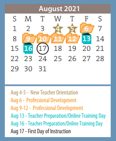 District School Academic Calendar for Lorenzo De Zavala Middle School for August 2021