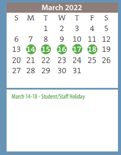 District School Academic Calendar for Fannin Middle for March 2022