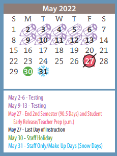 District School Academic Calendar for Belmar Elementary for May 2022