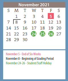 District School Academic Calendar for Bowie Middle for November 2021