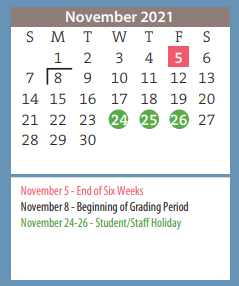 District School Academic Calendar for South Georgia Elementary for November 2021