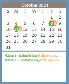 District School Academic Calendar for Glenwood Elementary for October 2021