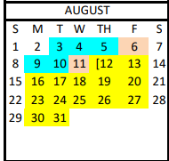 District School Academic Calendar for Adaptive Behavior Unit for August 2021