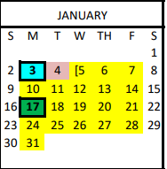 District School Academic Calendar for Adaptive Behavior Unit for January 2022