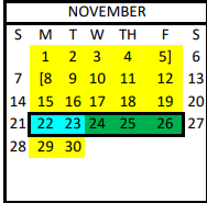 District School Academic Calendar for Hardin/chambers Ctr for November 2021