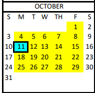 District School Academic Calendar for Anahuac Elementary for October 2021