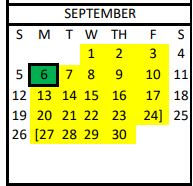 District School Academic Calendar for Adaptive Behavior Unit for September 2021
