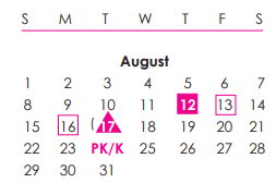 District School Academic Calendar for Kincaid Elementary for August 2021