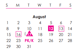 District School Academic Calendar for Ravenwood Elementary for August 2021