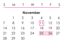 District School Academic Calendar for Susitna Elementary for November 2021