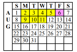 District School Academic Calendar for Andrews Alter for August 2021