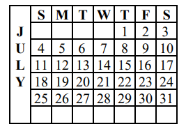 District School Academic Calendar for Underwood Elem for July 2021