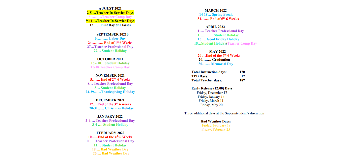 District School Academic Calendar Key for San Andres Elem