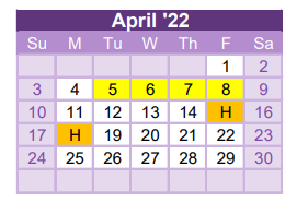District School Academic Calendar for Westside El for April 2022
