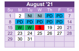 District School Academic Calendar for Student Alternative Ctr for August 2021