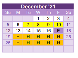 District School Academic Calendar for Early Childhood Campus for December 2021