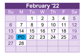 District School Academic Calendar for Brazoria Co Alter Ed Ctr for February 2022