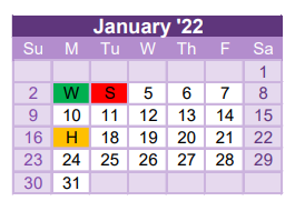 District School Academic Calendar for Westside El for January 2022