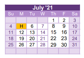 District School Academic Calendar for Northside El for July 2021