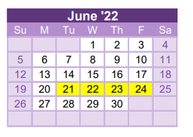 District School Academic Calendar for Westside El for June 2022