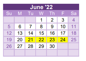 District School Academic Calendar for Brazoria Co Alter Ed Ctr for June 2022