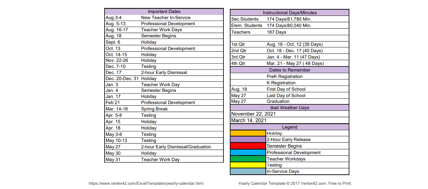 District School Academic Calendar Key for Marshall Education Center