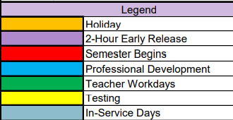 District School Academic Calendar Legend for Angleton High School