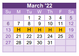 District School Academic Calendar for Brazoria Co Alter Ed Ctr for March 2022