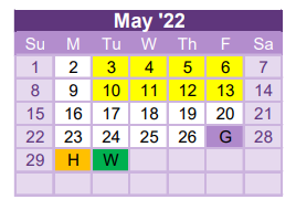 District School Academic Calendar for Early Childhood Campus for May 2022