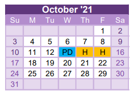 District School Academic Calendar for Frontier Elementary for October 2021