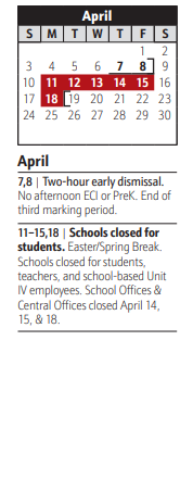 District School Academic Calendar for High Point Elementary for April 2022
