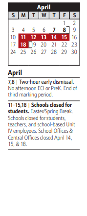 District School Academic Calendar for North County High for April 2022