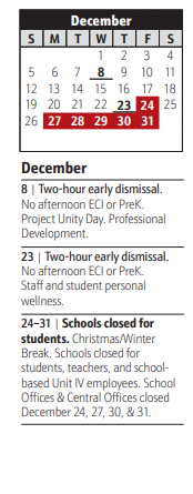 District School Academic Calendar for Georgetown East Elementary for December 2021