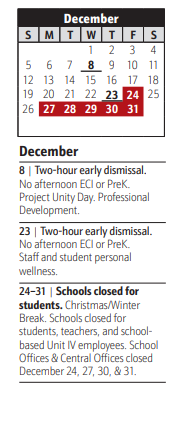 District School Academic Calendar for North County High for December 2021
