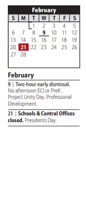 District School Academic Calendar for Oak Hill Elementary for February 2022