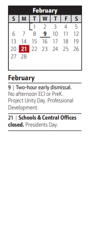 District School Academic Calendar for North County High for February 2022