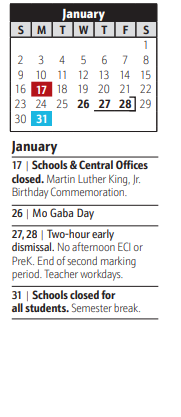 District School Academic Calendar for Georgetown East Elementary for January 2022
