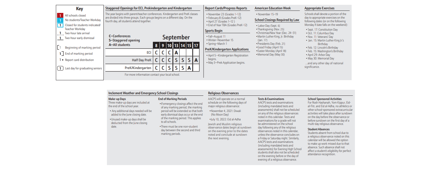 District School Academic Calendar Key for Central Elementary