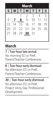 District School Academic Calendar for Brock Bridge Elementary for March 2022