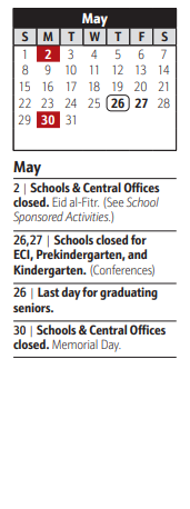 District School Academic Calendar for North County High for May 2022