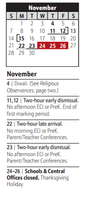 District School Academic Calendar for Mills - Parole Elementary for November 2021