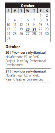 District School Academic Calendar for North County High for October 2021