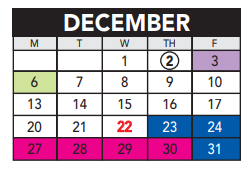 District School Academic Calendar for Jackson Middle for December 2021