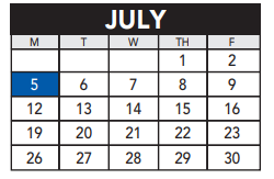 District School Academic Calendar for Hamilton Elementary for July 2021